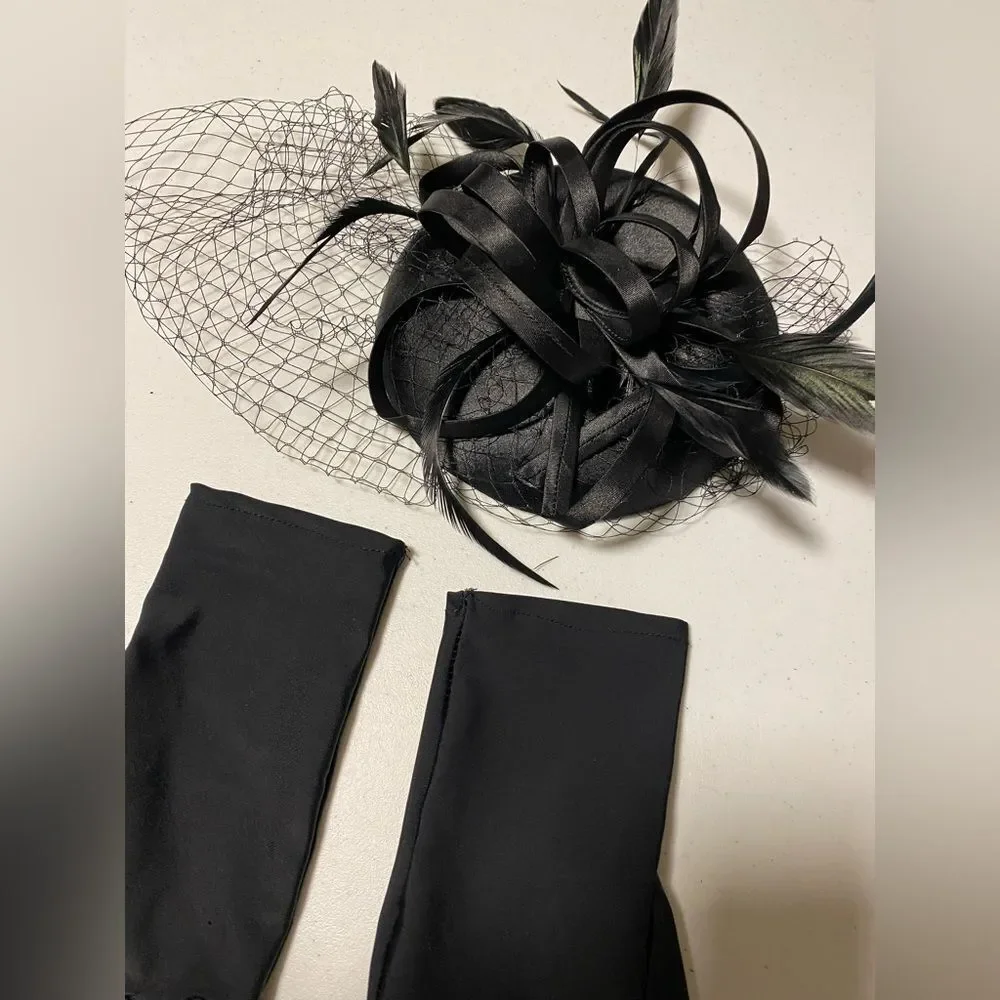 Weissman dance Black Birdcage Veil Fascinator clip hair accessory dance gloves